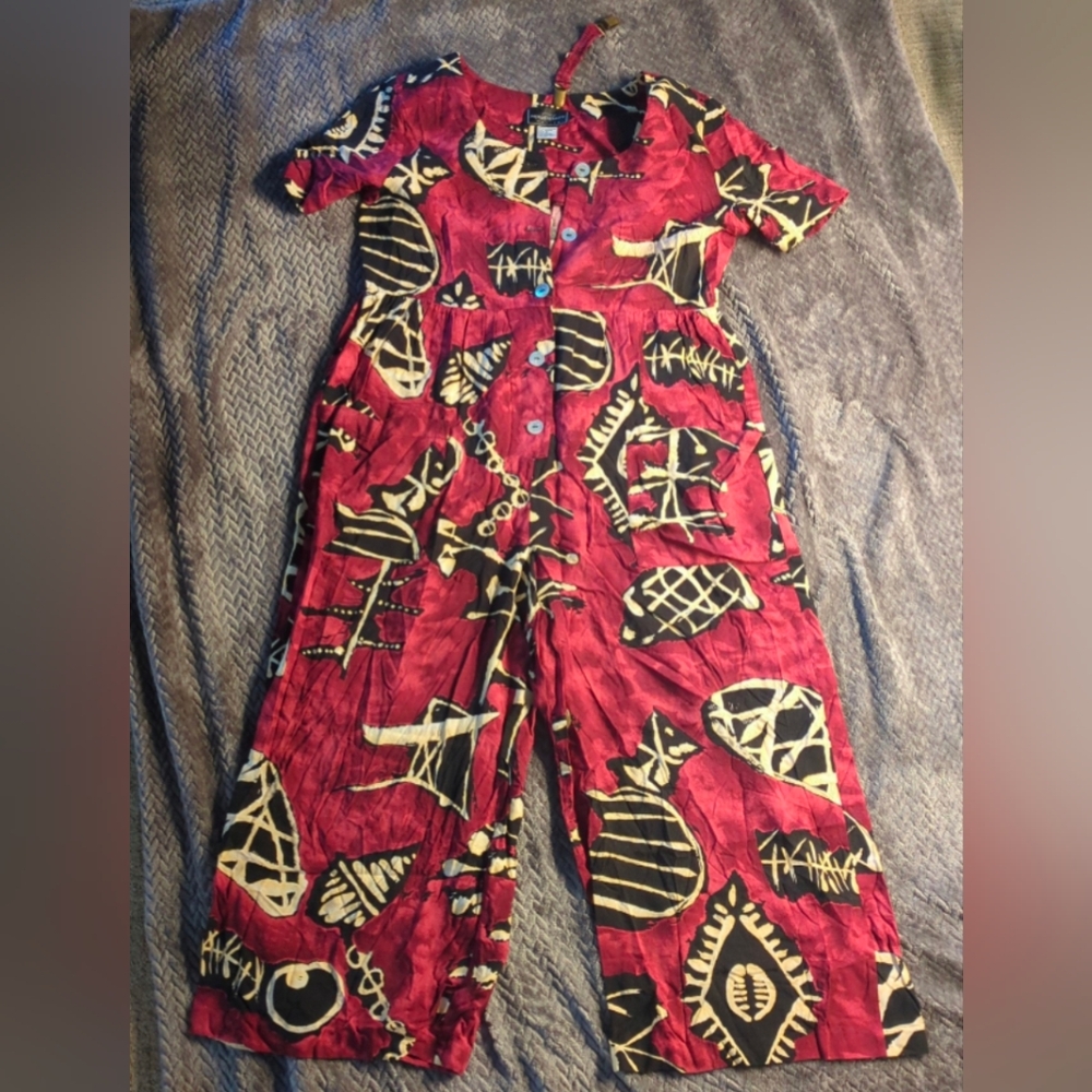 Vintage Bold Print Red Jumpsuit